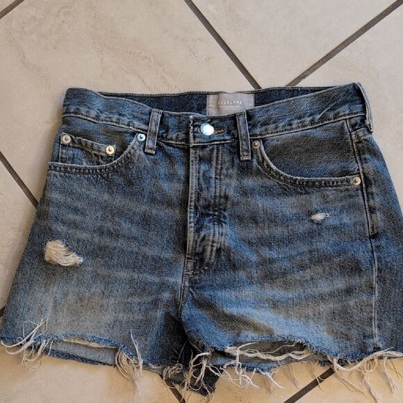 Everlane The Relaxed 90s Short Deep Indigo Blue Jean Distressed Raw Hem Size 25 - Picture 2 of 11